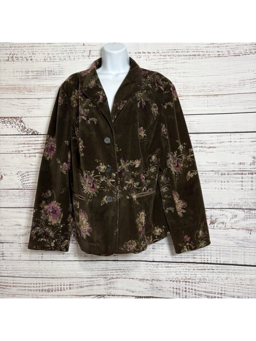 J.Jill Blazer Brown Floral Velvet Long Sleeve Blazer